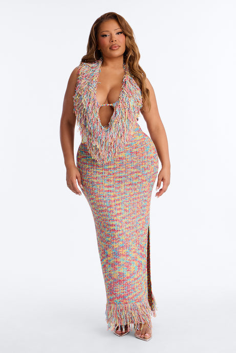 Call Me Fringe Sweater Maxi Dress