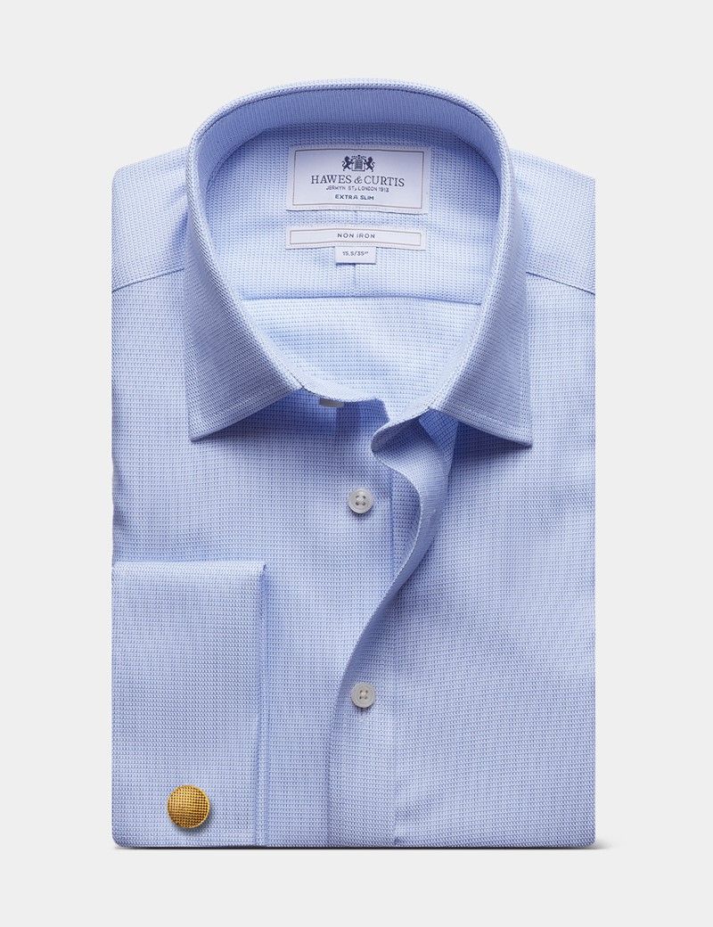 Extra Slim Fit Blue & White Textured Weave Non-Iron Shirt