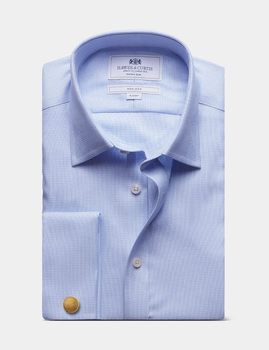 Extra Slim Fit Blue & White Textured Weave Non-Iron Shirt