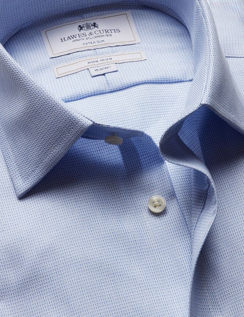 Extra Slim Fit Blue & White Textured Weave Non-Iron Shirt
