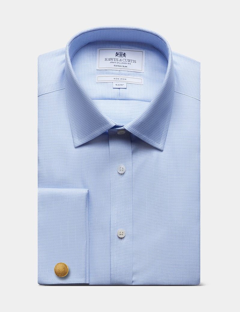 Extra Slim Fit Blue & White Textured Weave Non-Iron Shirt