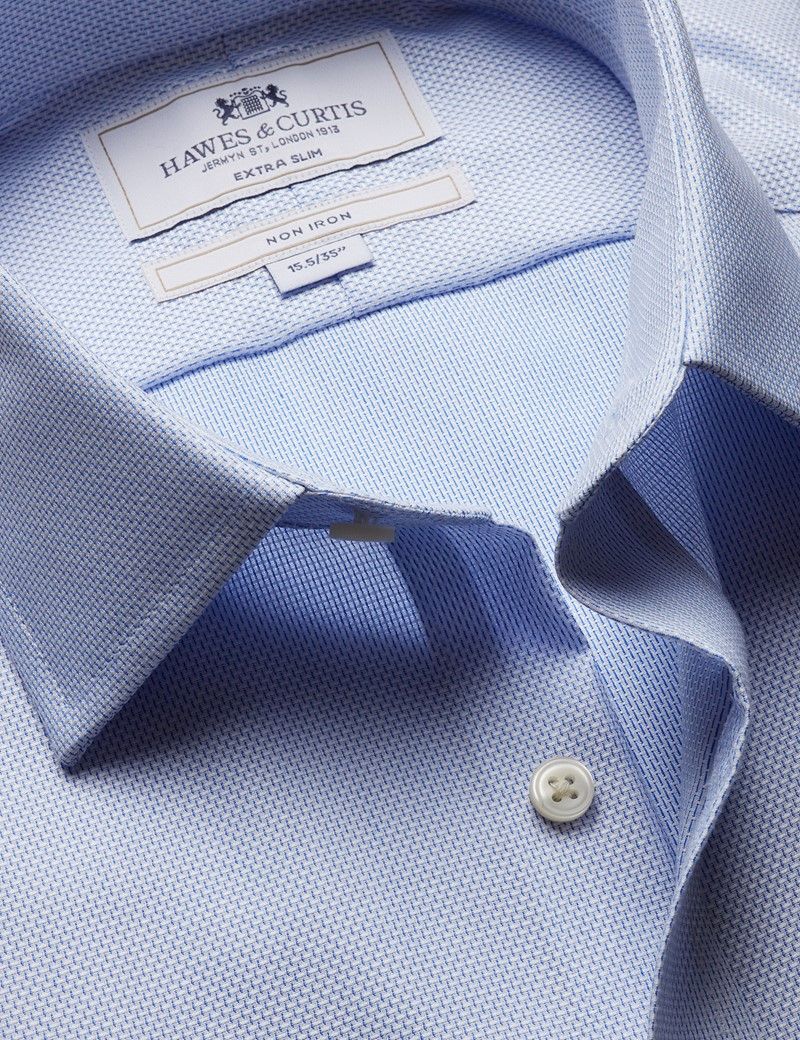 Extra Slim Fit Blue & White Textured Weave Non-Iron Shirt