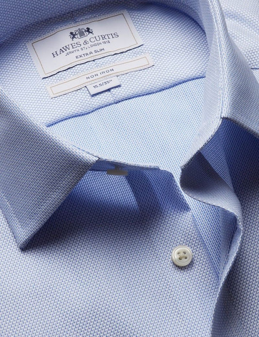 Extra Slim Fit Blue & White Textured Weave Non-Iron Shirt