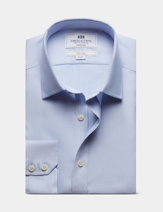 Extra Slim Fit Blue & White Textured Weave Non-Iron Shirt