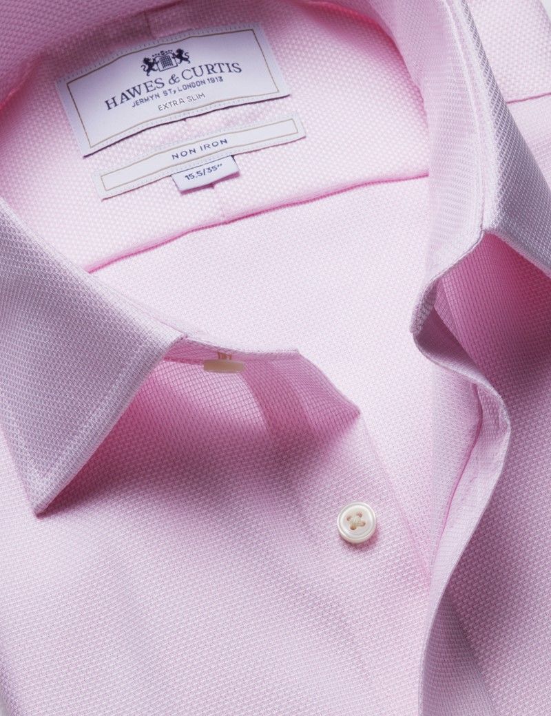 Extra Slim Fit Pink & White Textured Weave Non-Iron Shirt