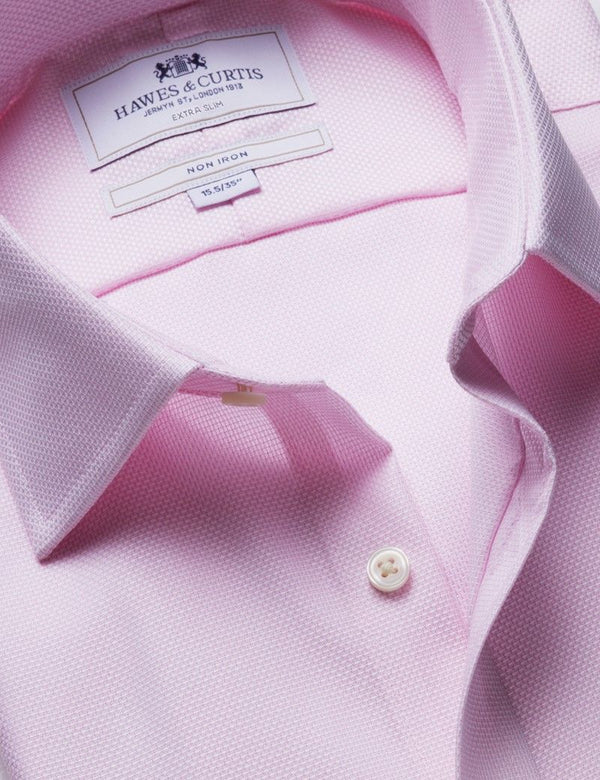Extra Slim Fit Pink & White Textured Weave Non-Iron Shirt