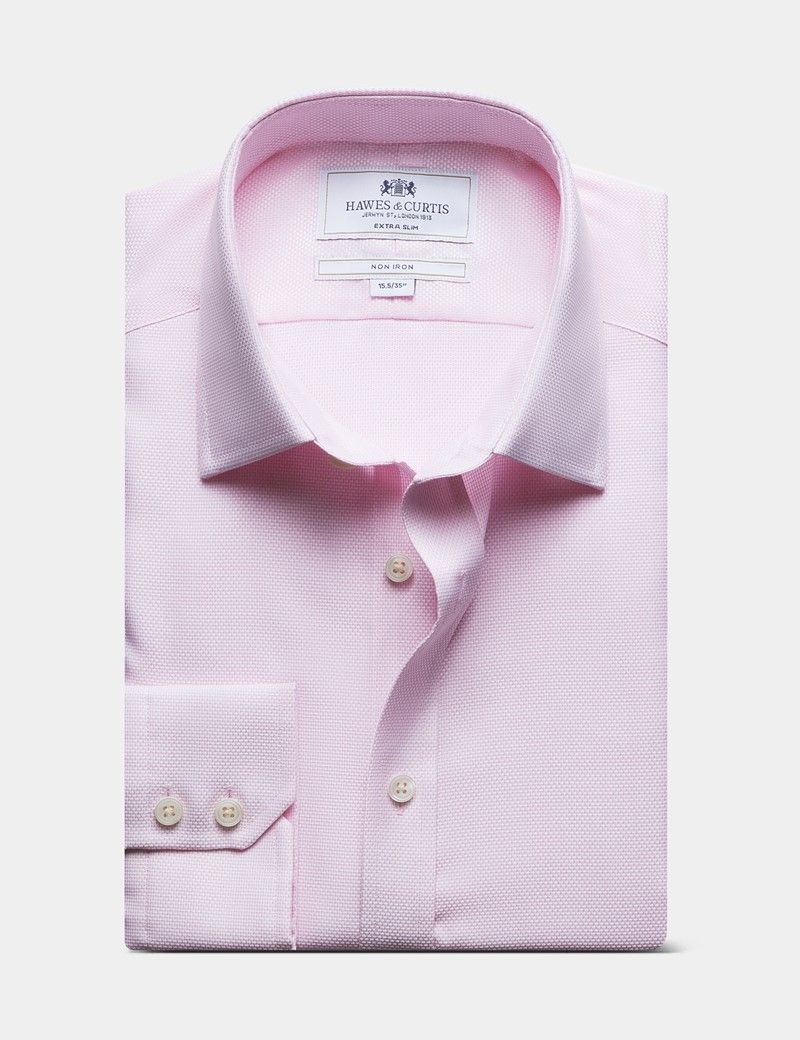 Extra Slim Fit Pink & White Textured Weave Non-Iron Shirt