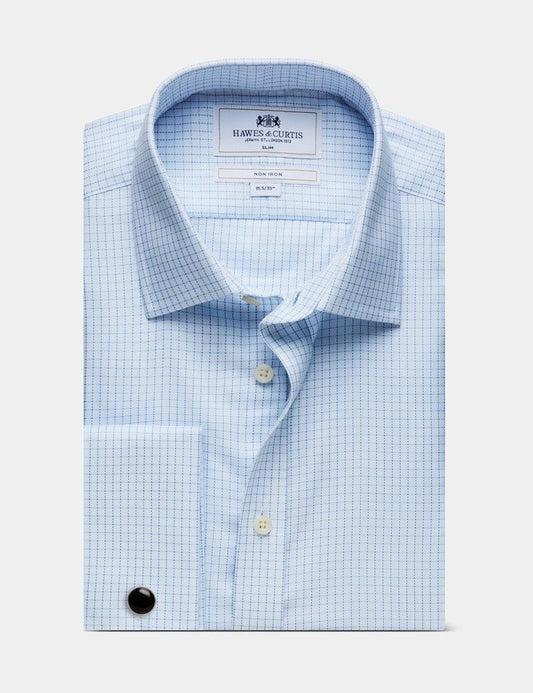 Slim Fit Blue & White Mini Check Non-Iron Shirt