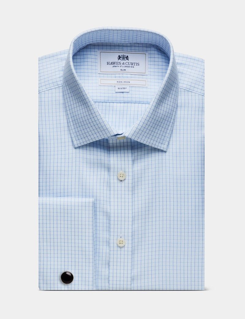 Slim Fit Blue & White Mini Check Non-Iron Shirt