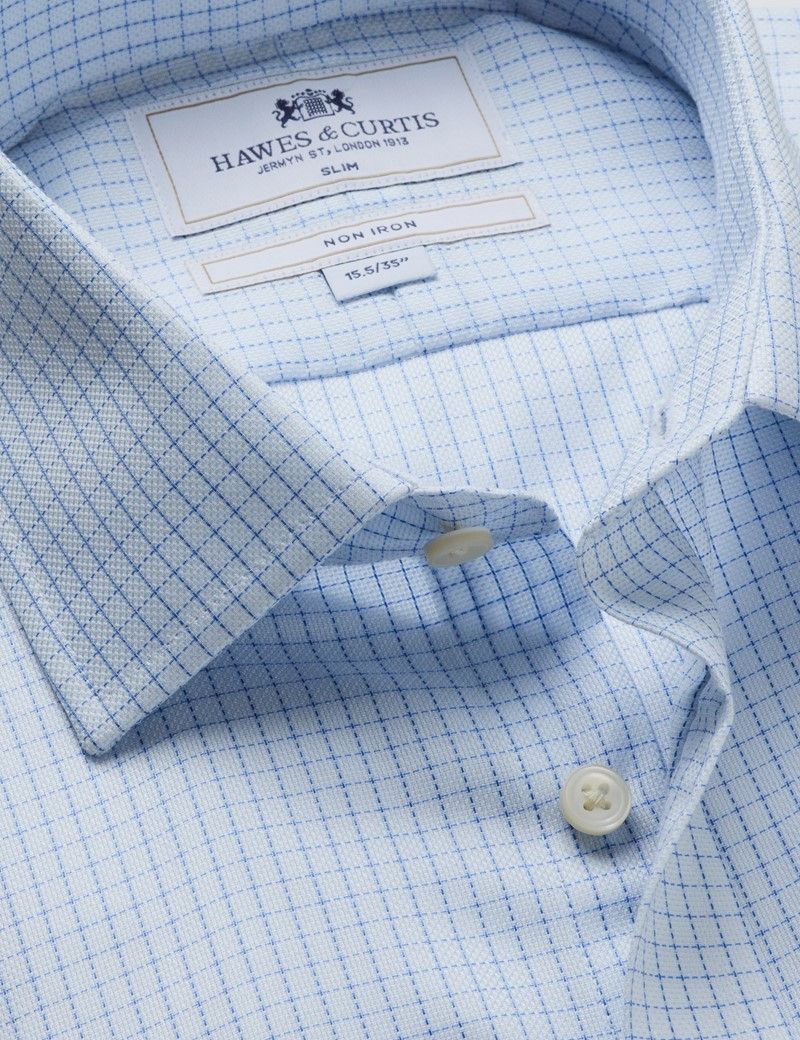 Slim Fit Blue & White Mini Check Non-Iron Shirt