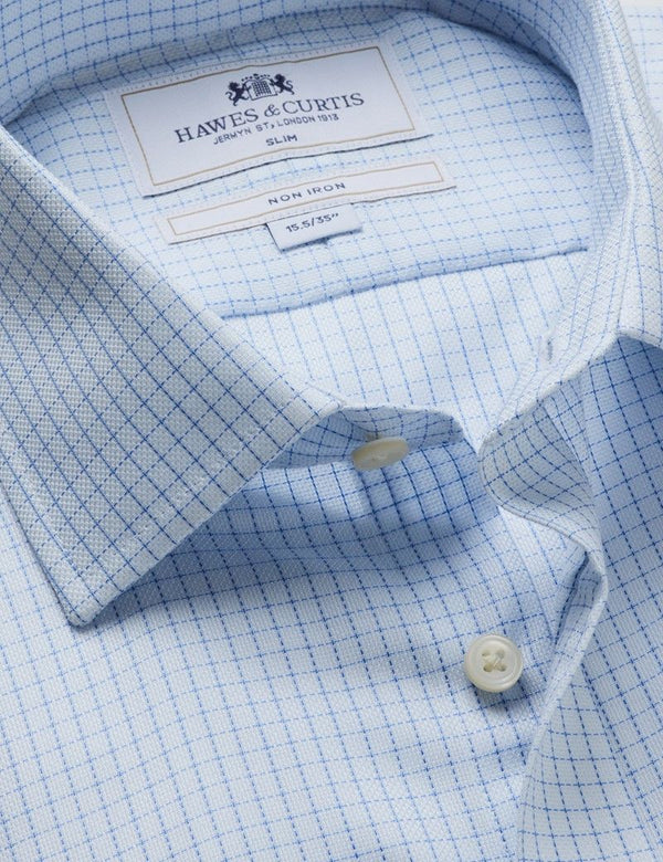 Slim Fit Blue & White Mini Check Non-Iron Shirt