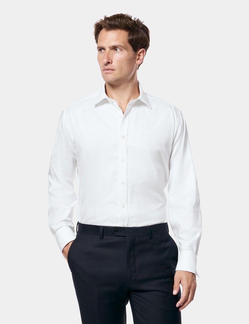 Slim Fit White Herringbone Shirt