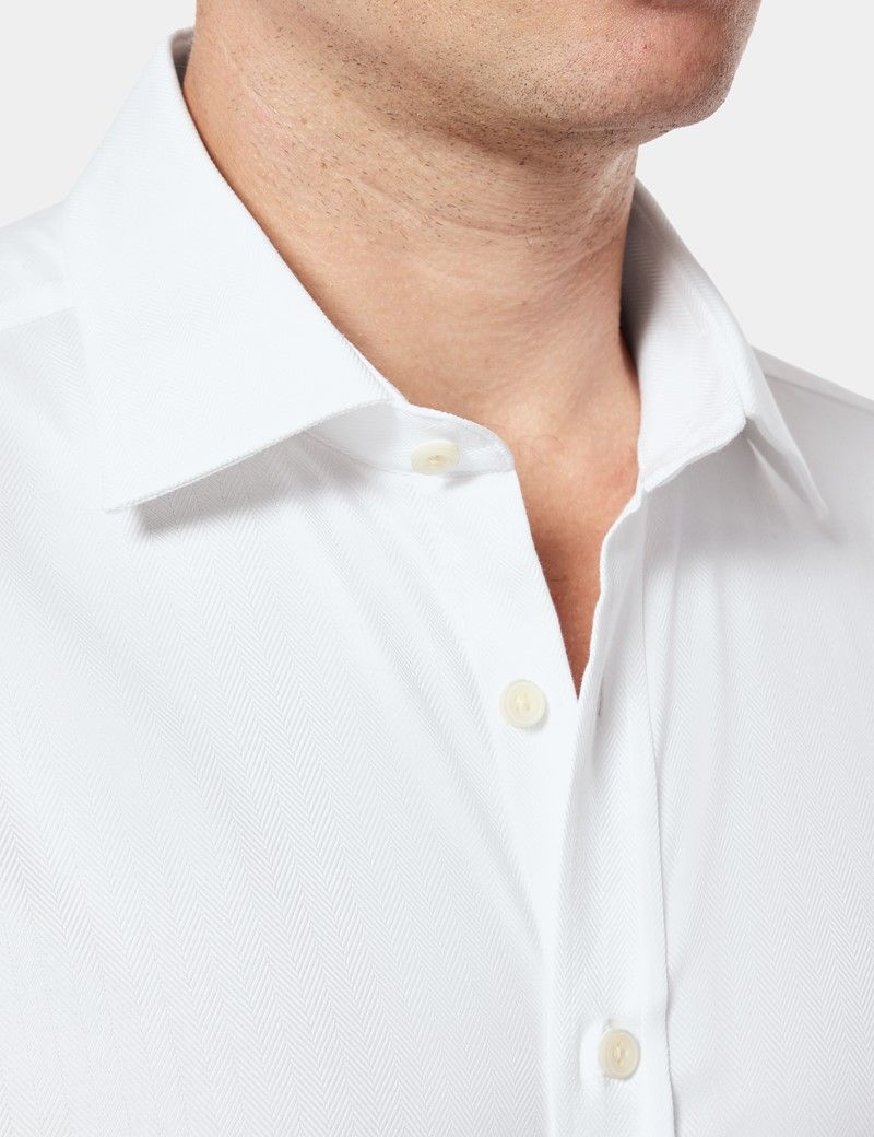 Slim Fit White Herringbone Shirt