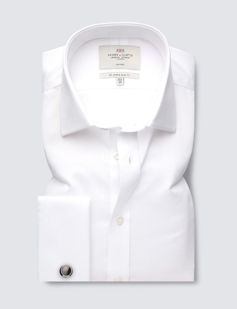 Slim Fit White Pique Non-Iron Shirt