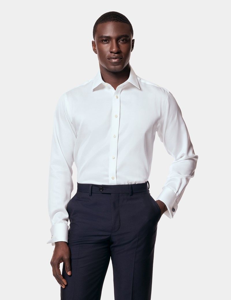 Slim Fit White Pique Non-Iron Shirt