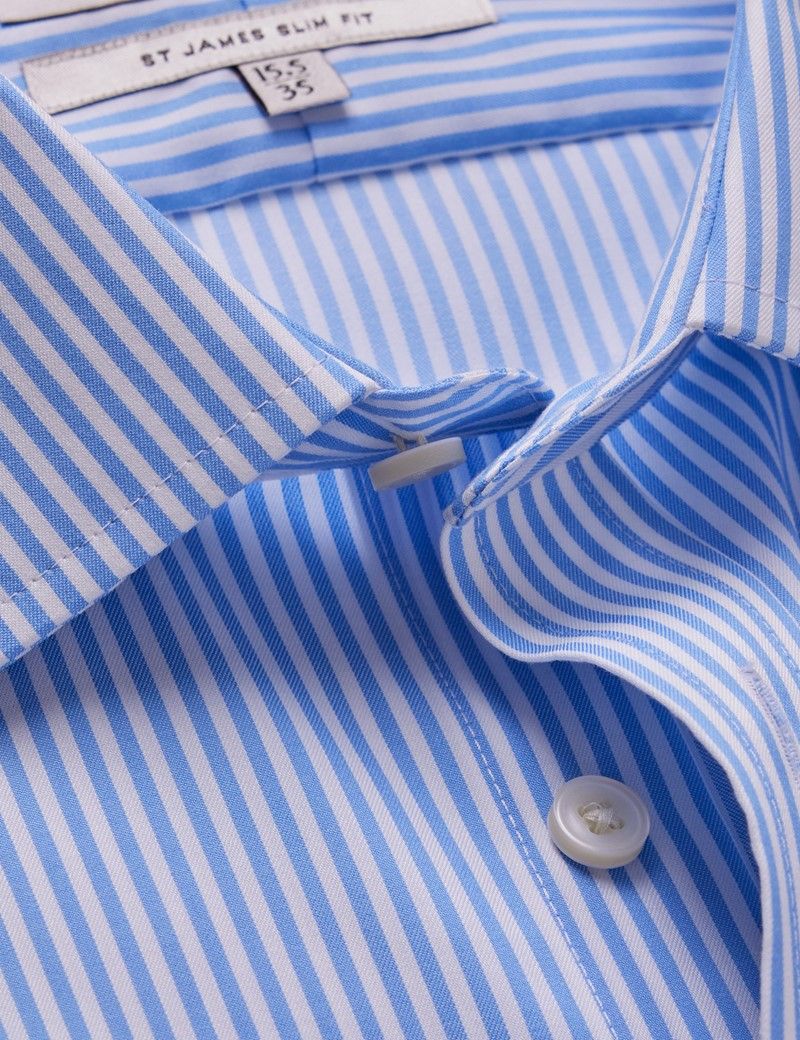 Slim Fit Blue & White Bengal Stripe Twill Non-Iron Shirt