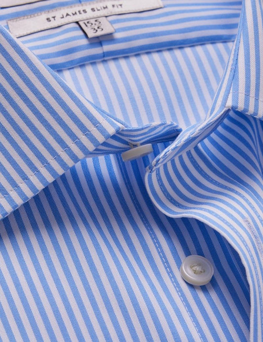 Slim Fit Blue & White Bengal Stripe Twill Non-Iron Shirt