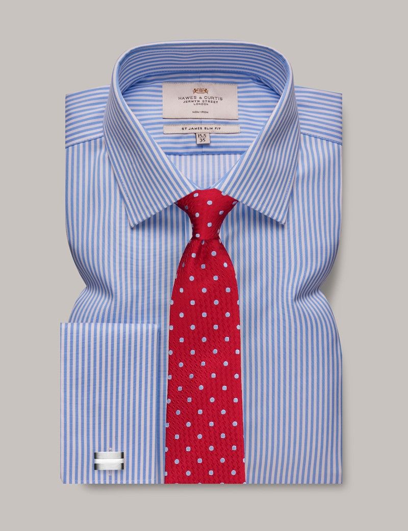 Slim Fit Blue & White Bengal Stripe Twill Non-Iron Shirt