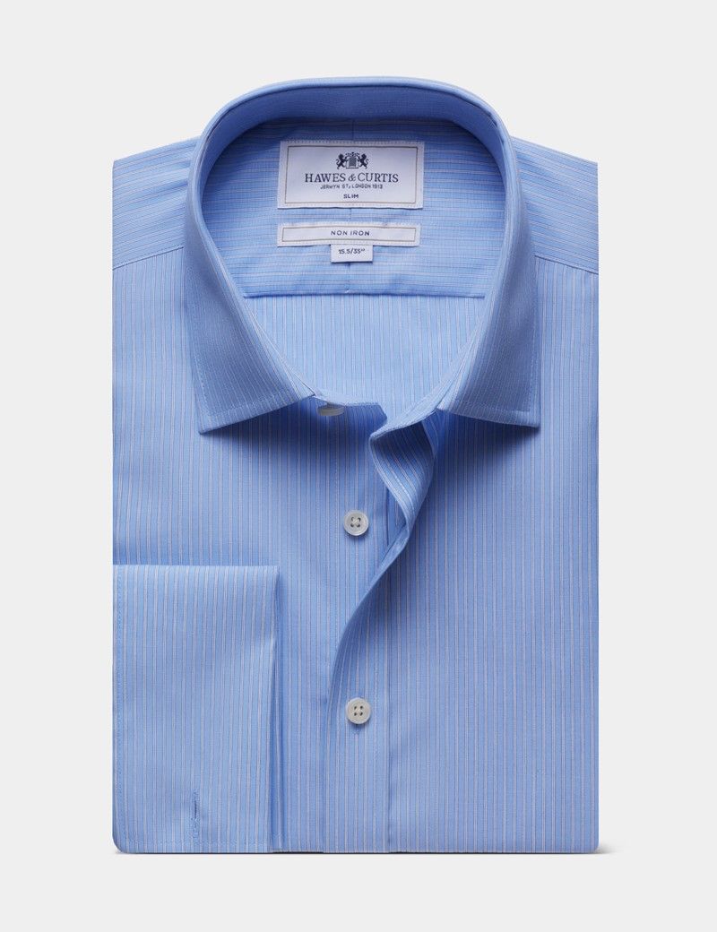 Slim Fit Cornflower Blue & White Stripe Non-Iron Shirt