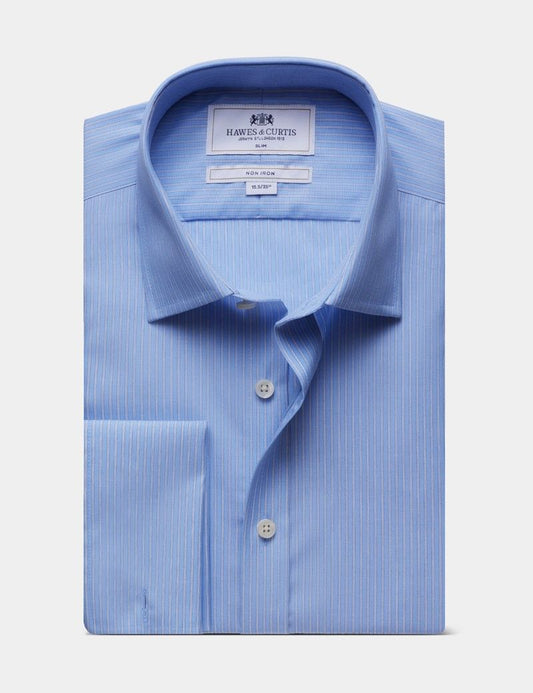 Slim Fit Cornflower Blue & White Stripe Non-Iron Shirt