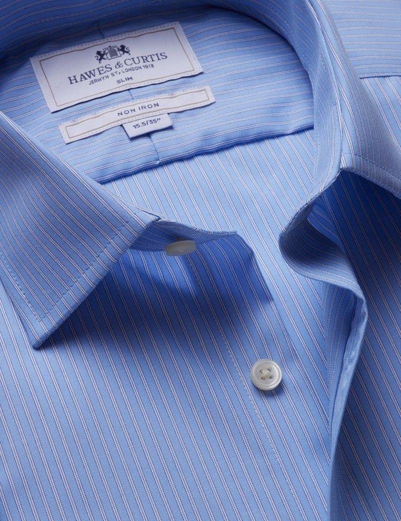 Slim Fit Cornflower Blue & White Stripe Non-Iron Shirt