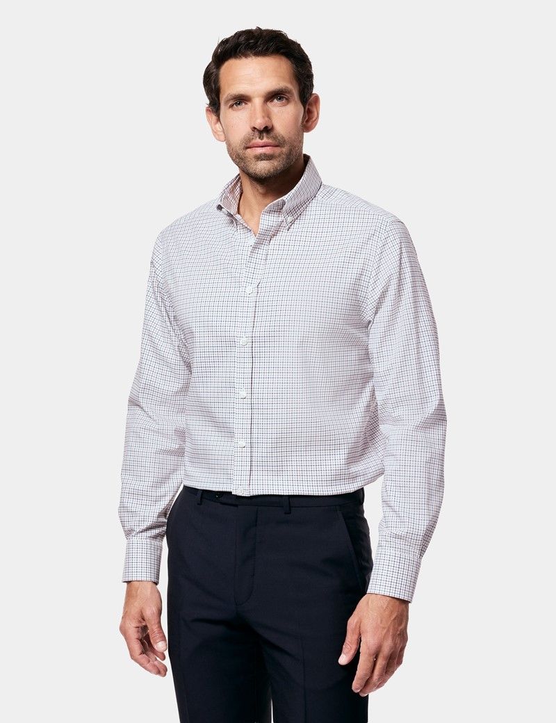 Slim Fit Navy & Red Multi Check Non-Iron Oxford Shirt