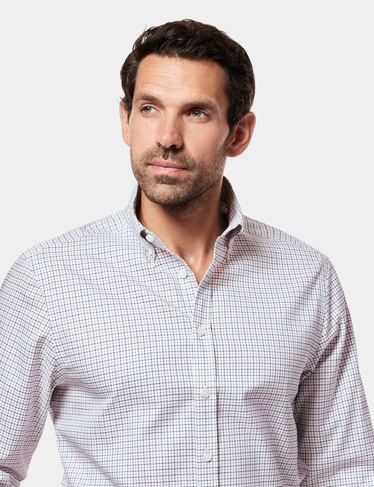 Slim Fit Navy & Red Multi Check Non-Iron Oxford Shirt
