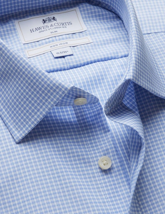 Slim Fit Navy & White Mini Check Non-Iron Shirt