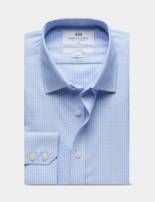 Slim Fit Navy & White Mini Check Non-Iron Shirt