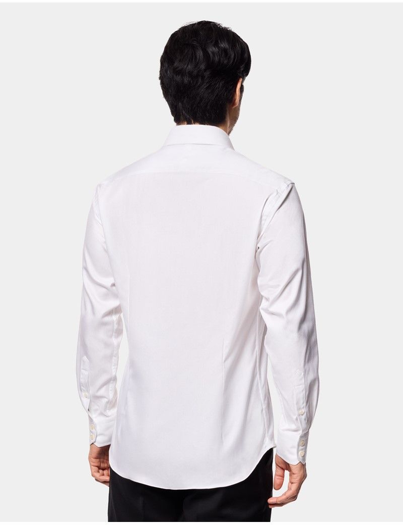 Slim Fit White Herringbone Shirt