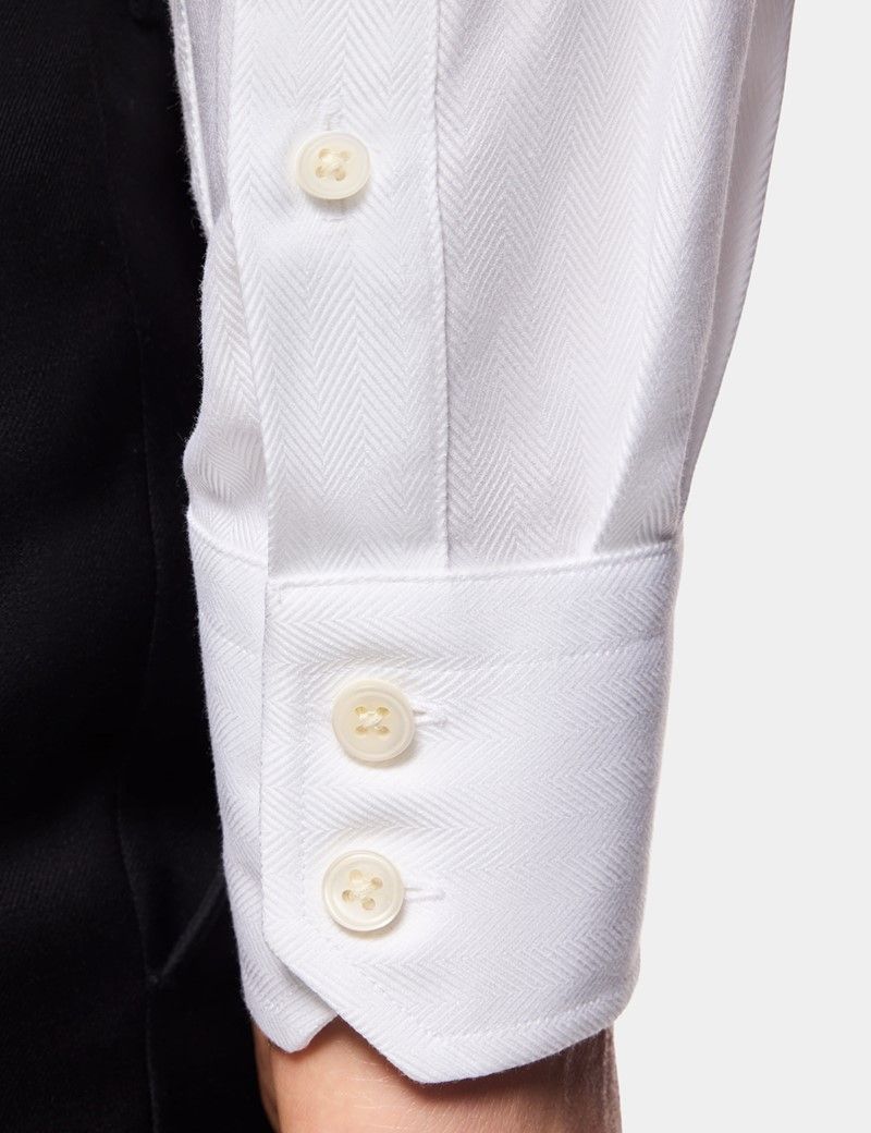 Slim Fit White Herringbone Shirt