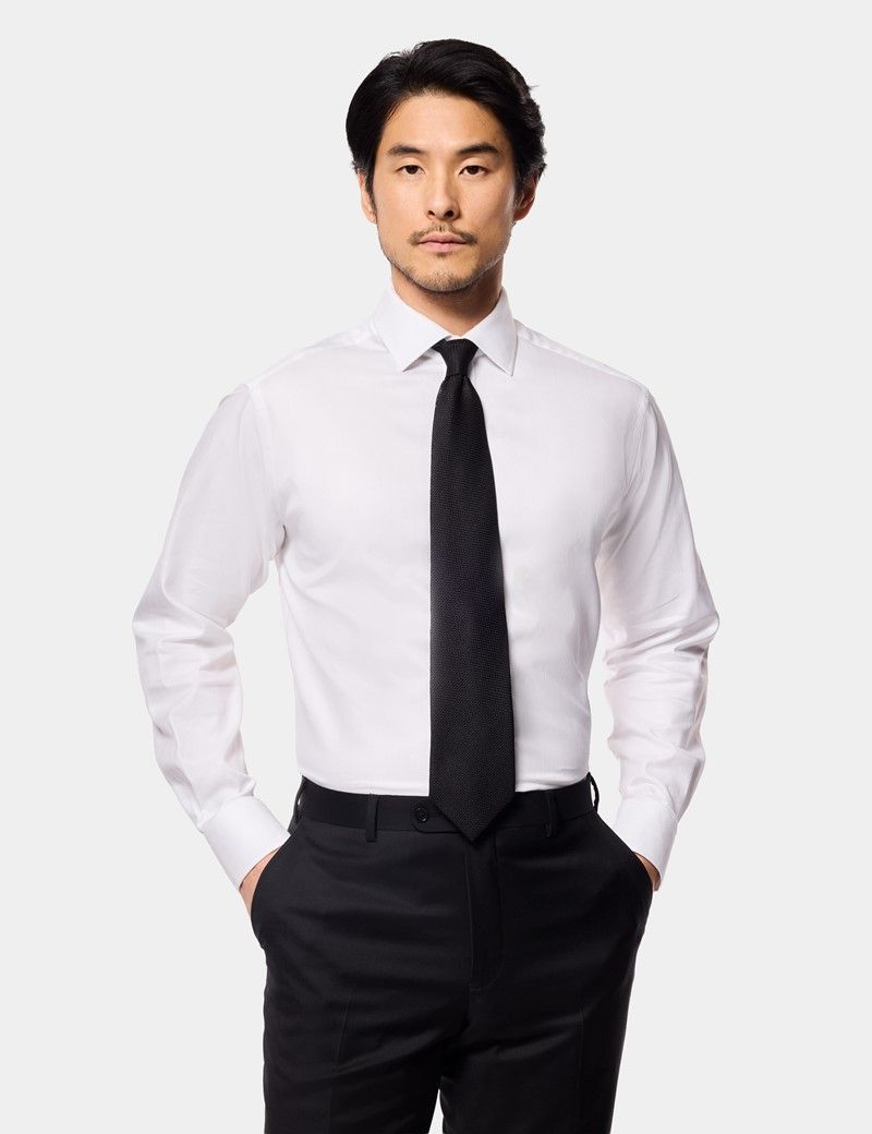 Slim Fit White Herringbone Shirt