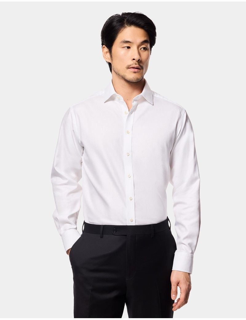 Slim Fit White Herringbone Shirt