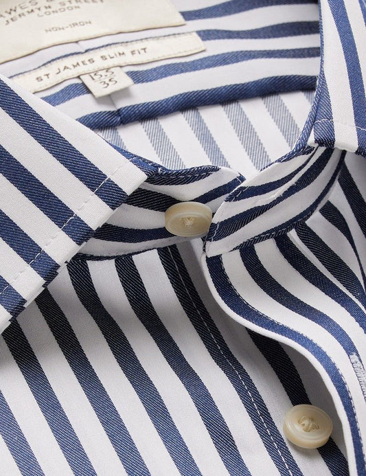 Slim Fit Navy & White Bold Stripe Non-Iron Shirt