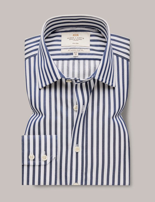 Slim Fit Navy & White Bold Stripe Non-Iron Shirt