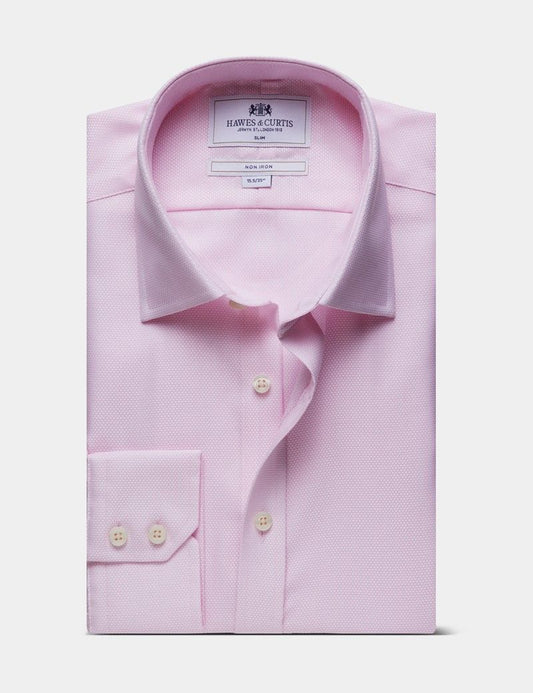 Slim Fit Pink & White Textured Weave Non-Iron Shirt