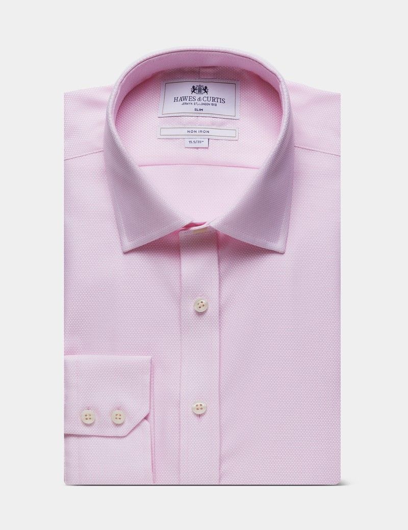 Slim Fit Pink & White Textured Weave Non-Iron Shirt