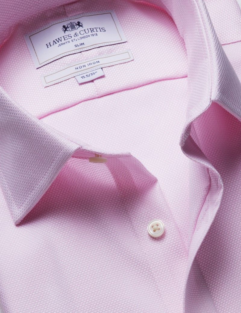 Slim Fit Pink & White Textured Weave Non-Iron Shirt