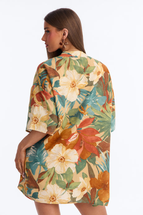 Relax & Renew Floral Linen Short Set - Green/combo