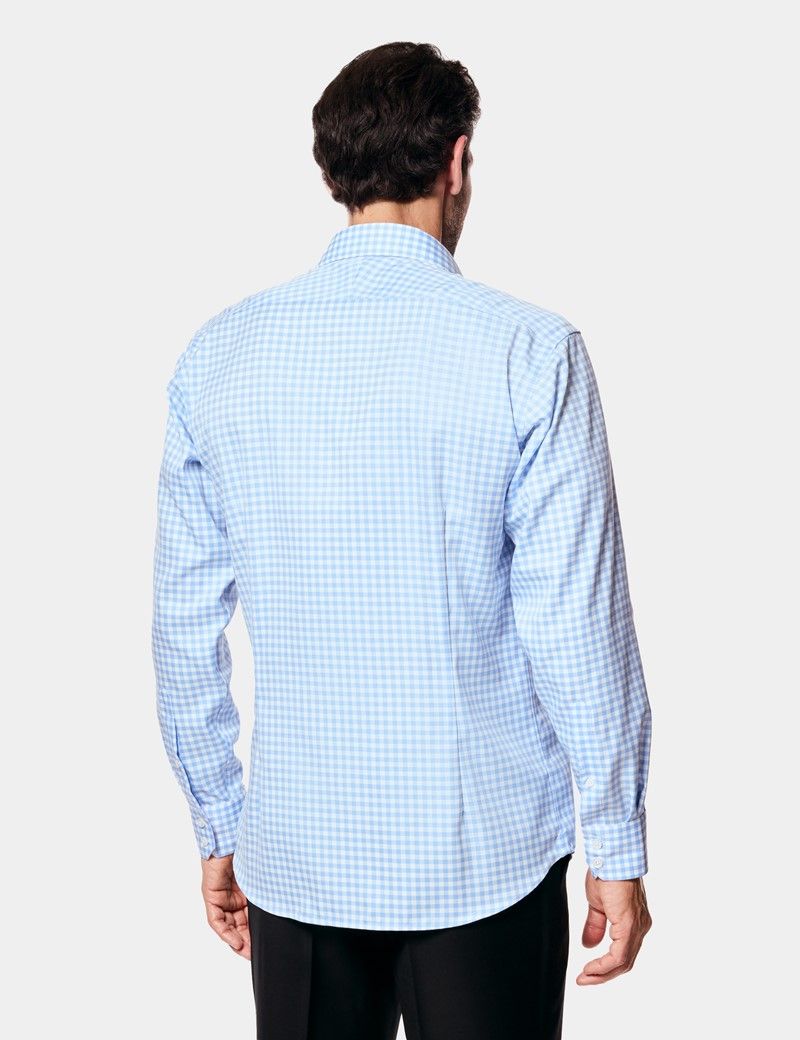 Slim Fit Blue & White Bold Check Non-Iron Shirt - Contrast Detail