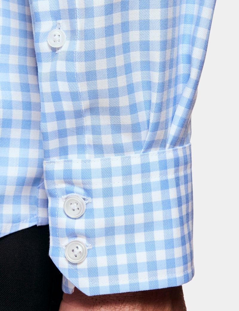Slim Fit Blue & White Bold Check Non-Iron Shirt - Contrast Detail