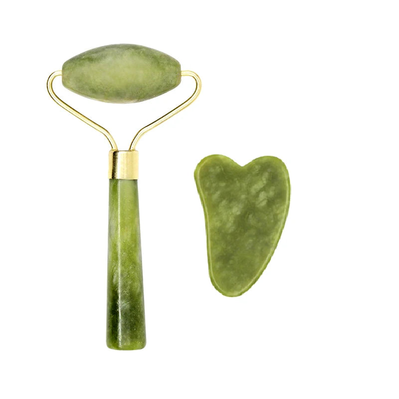 2pcs Gua Sha Massager Set for Face Care Jade Rollers Natural Stone Beauty - Interactive Group