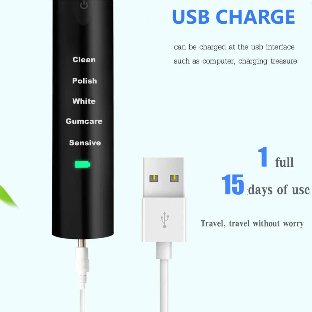 Powerful Ultrasonic Sonic Electric Toothbrush USB Charge Rechargeable Brush - Interactive Group