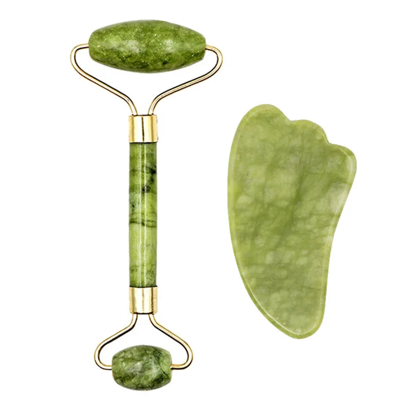 2pcs Gua Sha Massager Set for Face Care Jade Rollers Natural Stone Beauty - Interactive Group