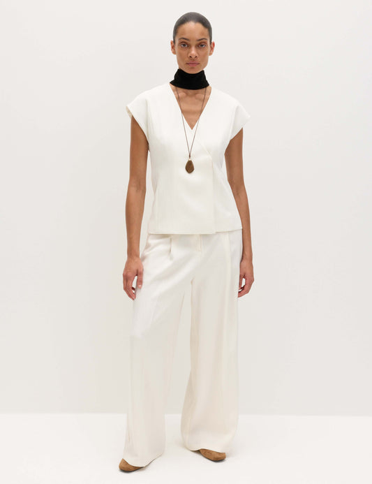 Single Pleat Wide Leg Trousers with Linen