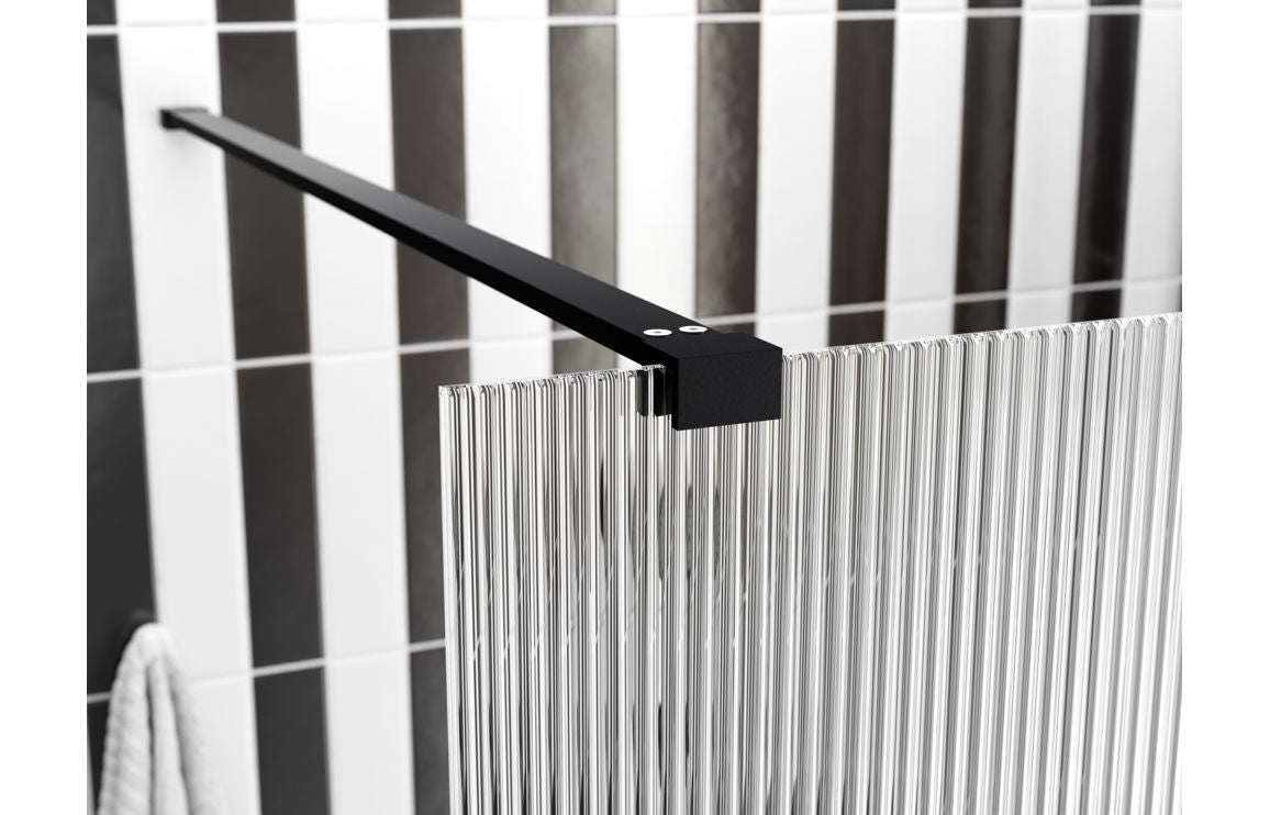Sparta Fluted Wetroom Panel & Support Arm - Black