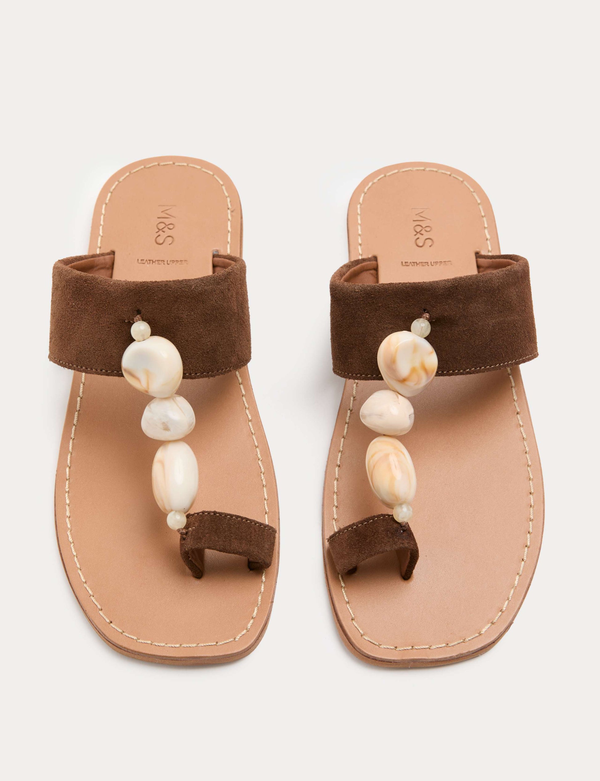 Suede Beaded Toe Post Mules