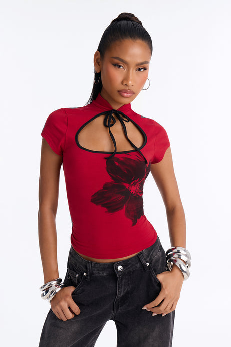 Blossoming Romance Tie Front Tee