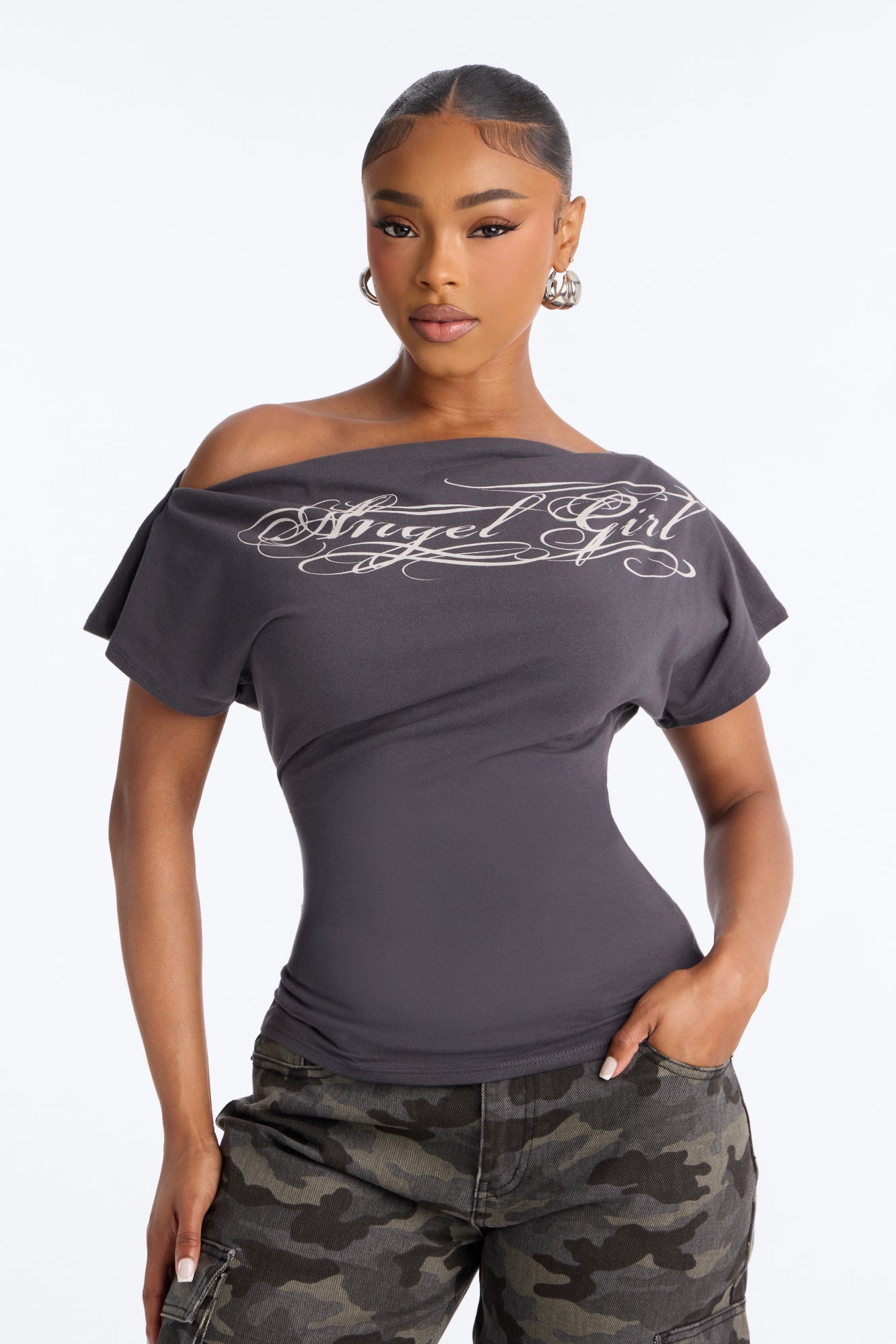 Angel Girl Off Shoulder Fitted Tee