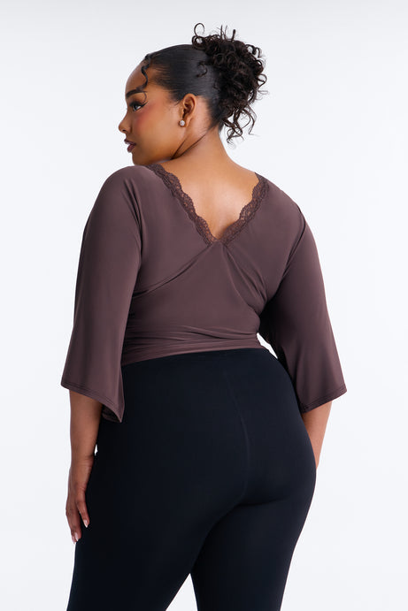 Brenda Lace Trim Short Sleeve Top - Chocolate